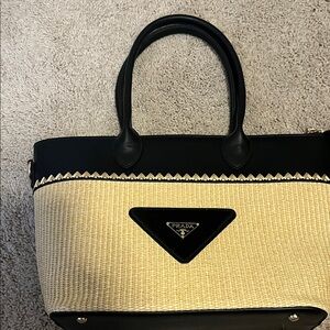 Pastiche Prada Black and Tan canvas /faux leather Tote Bag